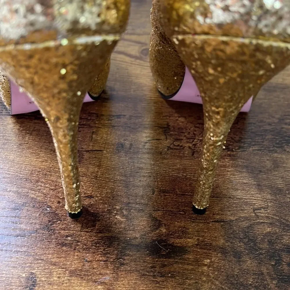 Leg Avenue Ella Gold Glitter Covered Peep Toe Platform